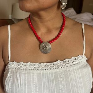 Red coral silver necklace