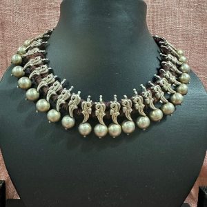 Peacock silver chokar