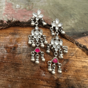 pink and white stone polki dangler