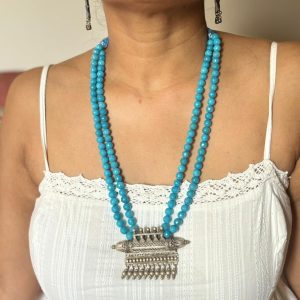 blue stone with silver antique tabiz pendent necklace