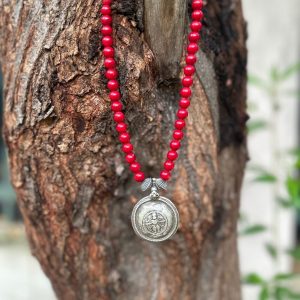 coral tribal maa durga pendent necklace