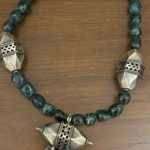 green aventurine stone with silver tribe pendent necklace