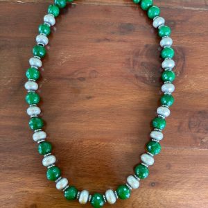 green stone with tribal balls beads necklace